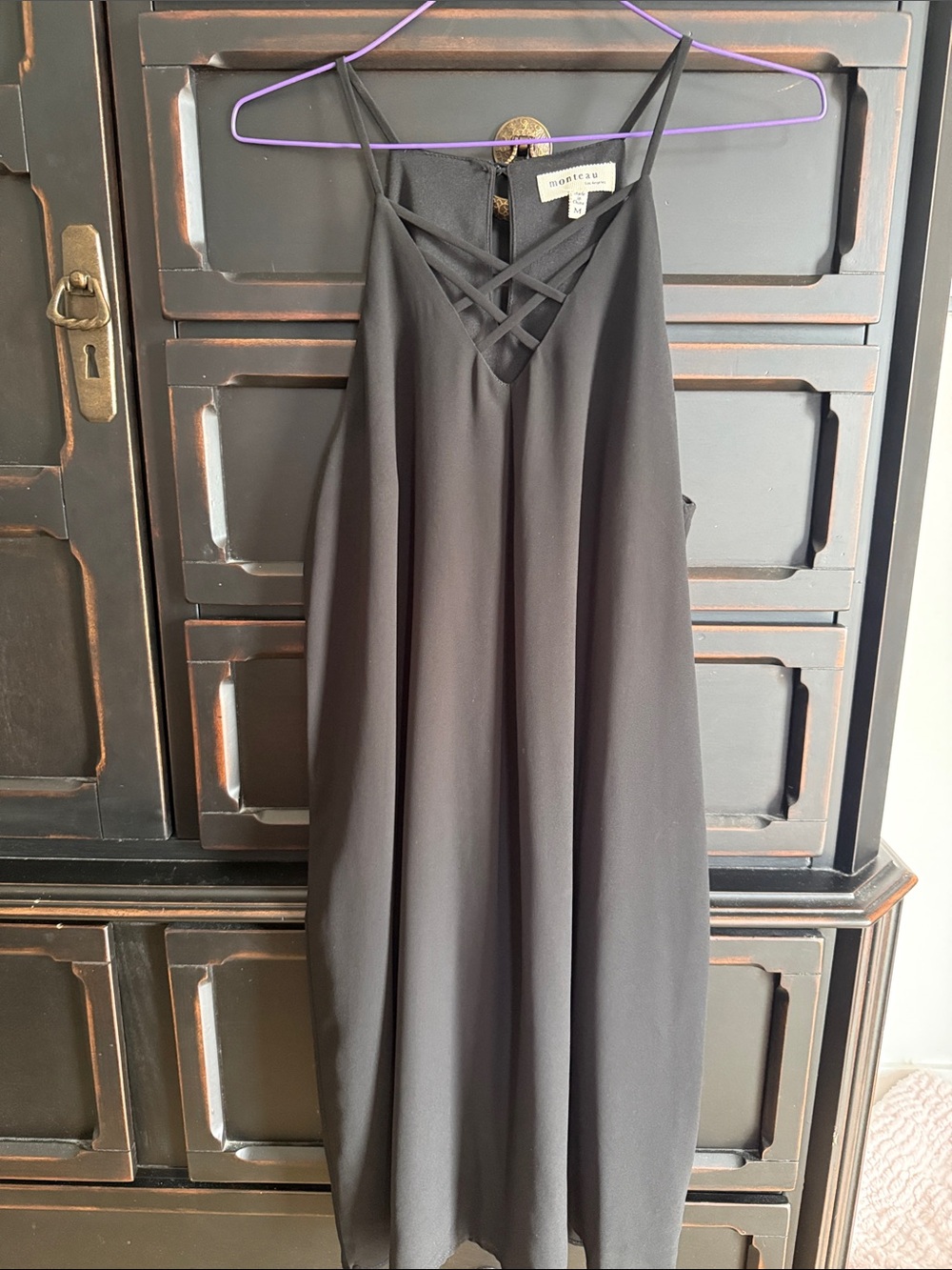 Monteau Black Strappy V-Neck Midi Dress